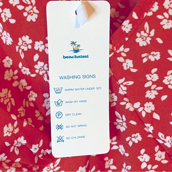 Flirty Beachsissi Red Mini Dress with white flowers Size L  (NWT) - Picture 4 of 6